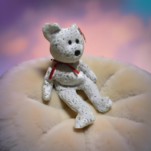 Retired Ty Beanie Baby Decade Sparkly White Anniversary Bear - Picture 2 of 12
